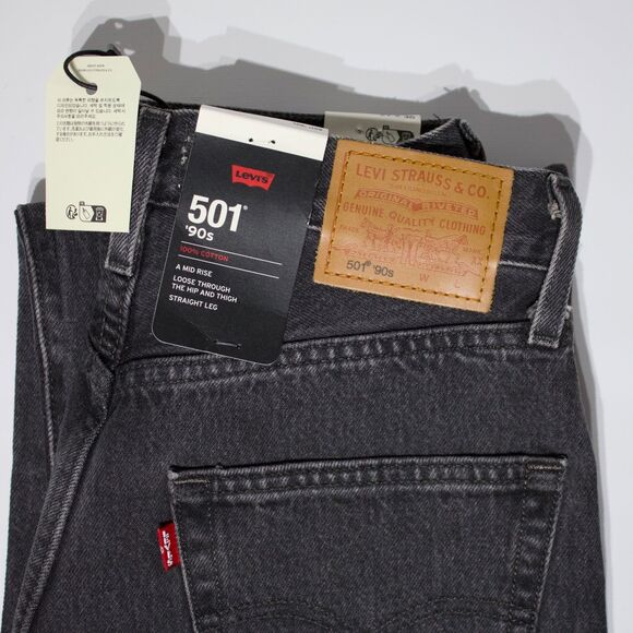NWT $128 Levi's Premium 501 '90s Black Denim Studded Western Jeans Women 29x30 - Picture 9 of 16